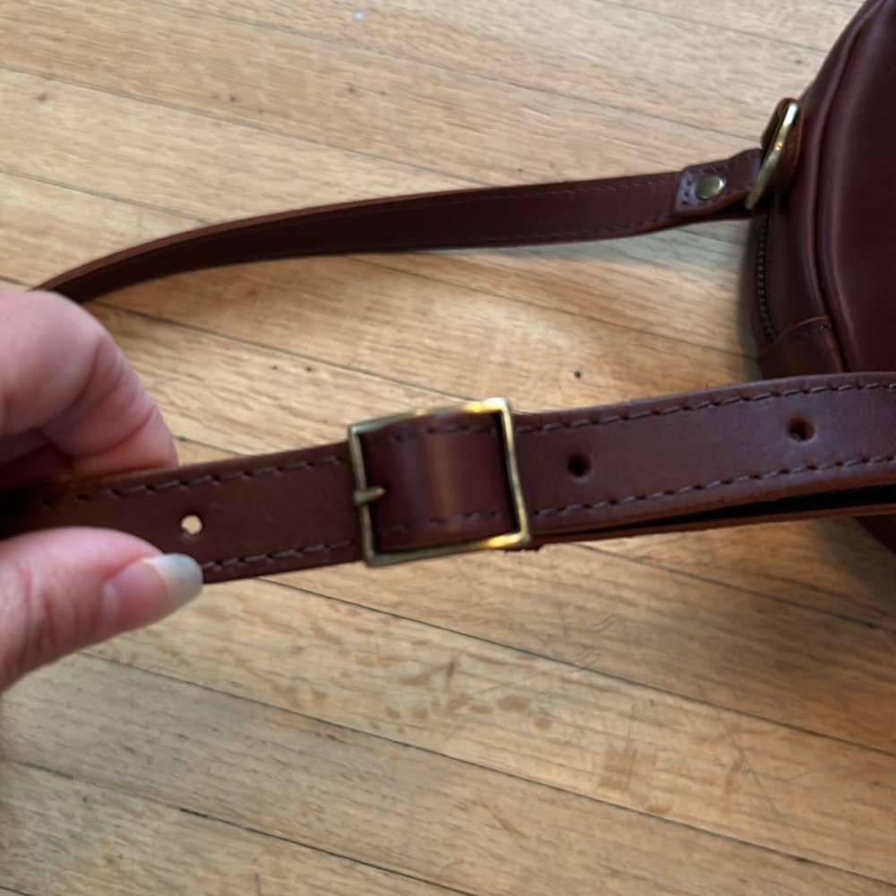 Portland Leather Round Crossbody Bag in Chestnut Brown - Picture 11 of 12